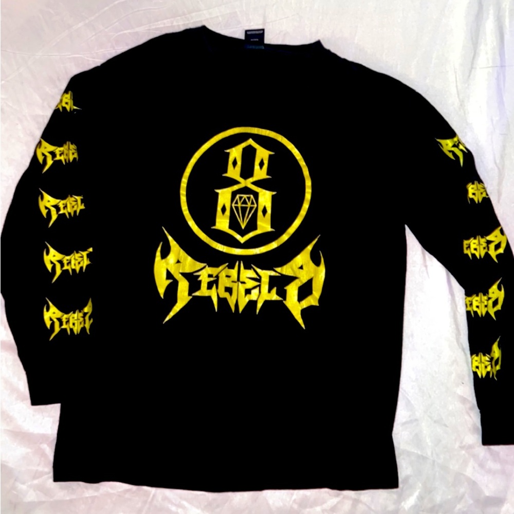 Rebel 8 Mens Black Grunge Skate Long Sleeve Logo Streetwear Y2K Punk